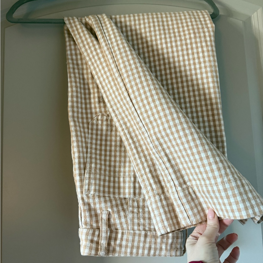Madewell Slim Emmett Wide Leg Crops White and Gingham Size 26”